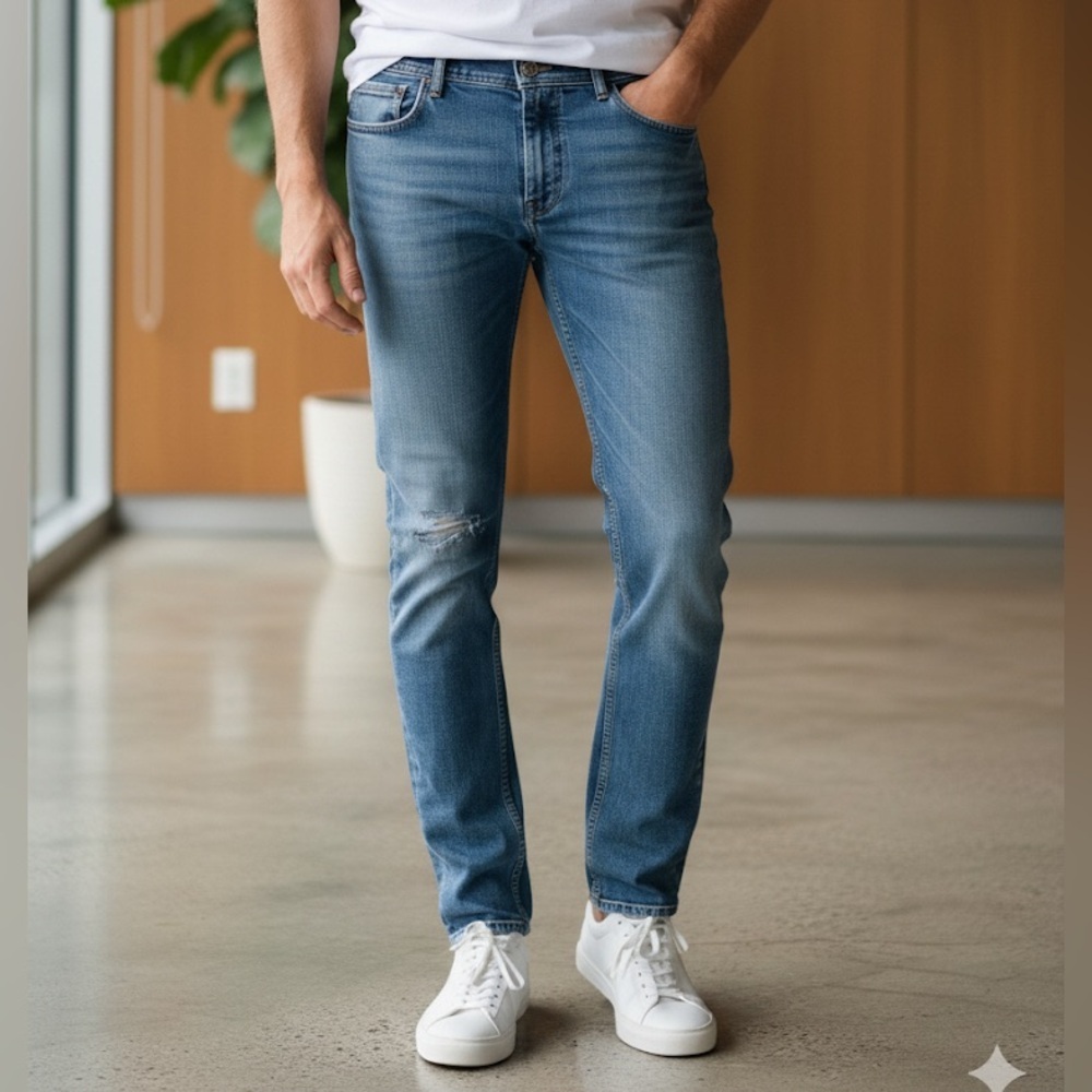 Acne Studios Bla Konst ($600) Mid Blue Denim Jeans Men Slim Sz W31 L34 AS IS